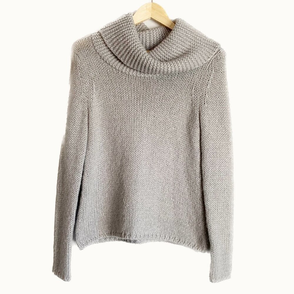 J.Jill Women Sweater XS Metallic Gray Mohair Wool Blend Cowl Neck Holiday